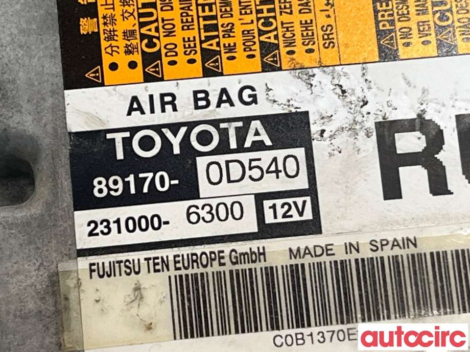 Airbag elektronikk til Toyota Yaris 2012-2014 (Type III, Fase 1) (TOYOTA|891700D540)