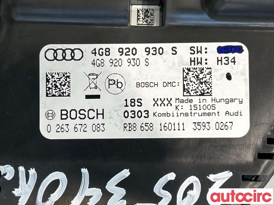 Instrumentpanel til Audi A7 2010-2014 (Type I, Fase 1) (AUDI|4G8920930SX||4G8920930S)