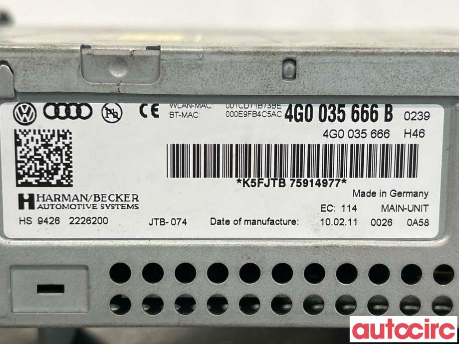 Bilstereo til Audi A7 2010-2014 (Type I, Fase 1)  (AUDI|4G0035666BX||4G0035666B)