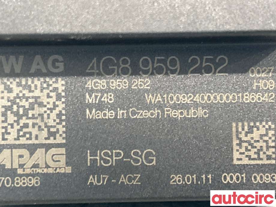 Styreenhet diverse til Audi A7 2010-2014 (Type I, Fase 1) (AUDI|4G8959252|)