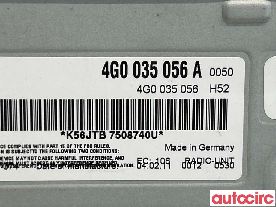 Bilstereo til Audi A7 2010-2014 (Type I, Fase 1) (AUDI|4G0035056AX||4G0035056A)