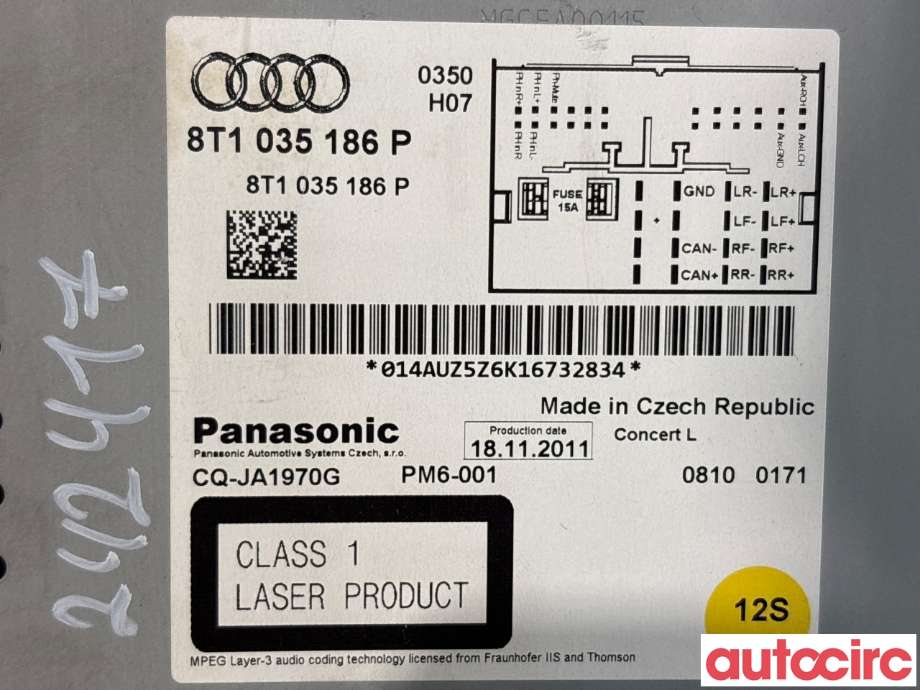Bilstereo til Audi A4 2007-2014 (Type IV) (B8) (B8) (AUDI|8T1057186PX|CQ-JA1970G|8T1035186P)
