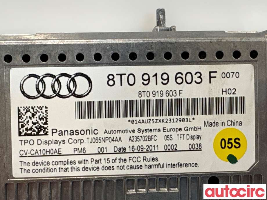 Multimedia display (MCU - Media Controller Unit) til Audi A4 2007-2014 (Type IV) (B8) (B8) (AUDI|8T0057603F|CV-CA10H0AE|8T0057603G)