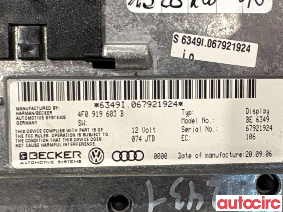 Instrument kjørecomputer til Audi Q7 2006-2010 (Type I, Fase 1) (AUDI|8T0919603C|BE6349|4F0919603B)