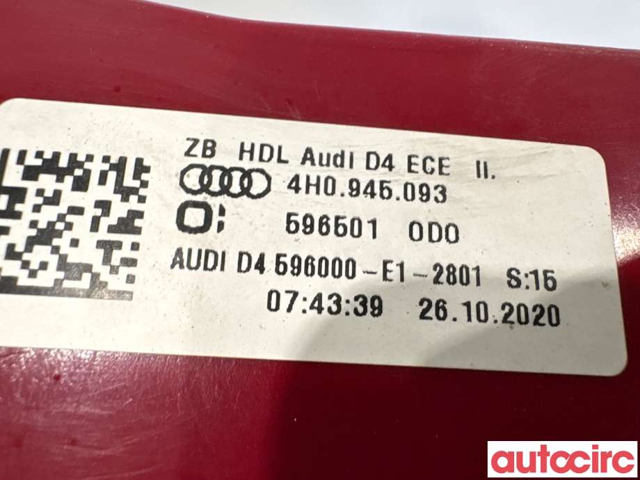 Baklykt venstre indre til Audi A8 2010-2013 (Type III, Fase 1)  (AUDI|4H0945093|596501|4H0945093D)