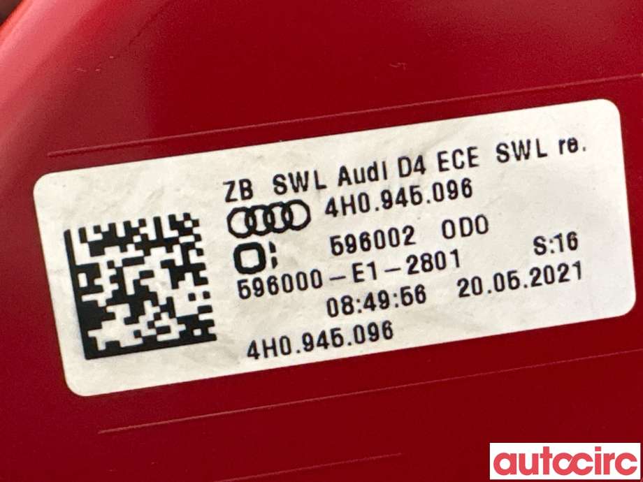 Baklykt høyre til Audi A8 2010-2013 (Type III, Fase 1) (AUDI|4H0945096|596002|4H0945096D)