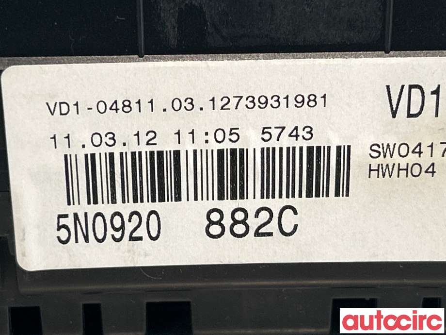 Instrumentpanel til VW Tiguan 2011-2016 (Type I, Fase 2) (VOLKSWAGEN|5N0920882C|)