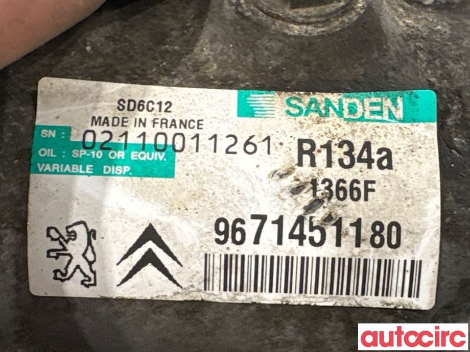 Aircondition kompressor til Peugeot 508 2011-2014 (Type I, Fase 1)  (PEUGEOT|648755|SD6C121366|9671451180)