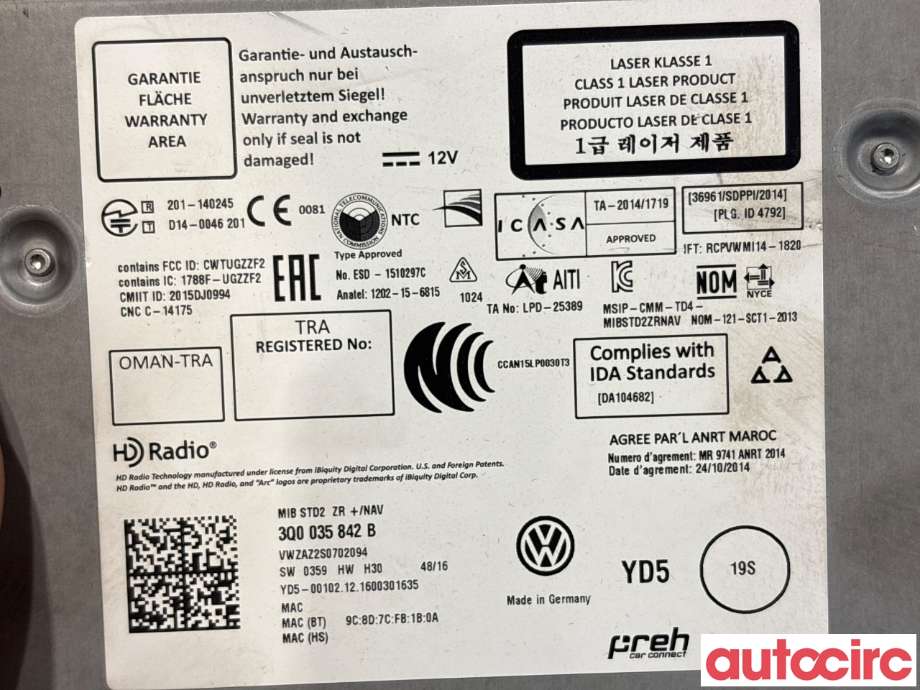 Bilstereo til VW Golf VII 2017-2020 (Fase 2) (VOLKSWAGEN|3Q0035842B|)