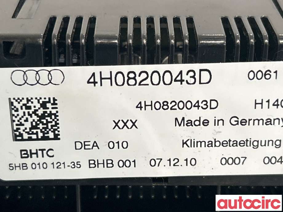 Varmeapparat betjening til Audi A8 2010-2013 (Type III, Fase 1)  (AUDI|4H0820043G||4H0820043D)