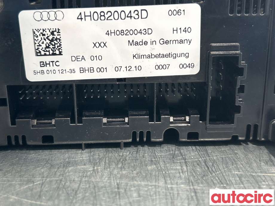 Varmeapparat betjening til Audi A8 2010-2013 (Type III, Fase 1)  (AUDI|4H0820043G||4H0820043D)