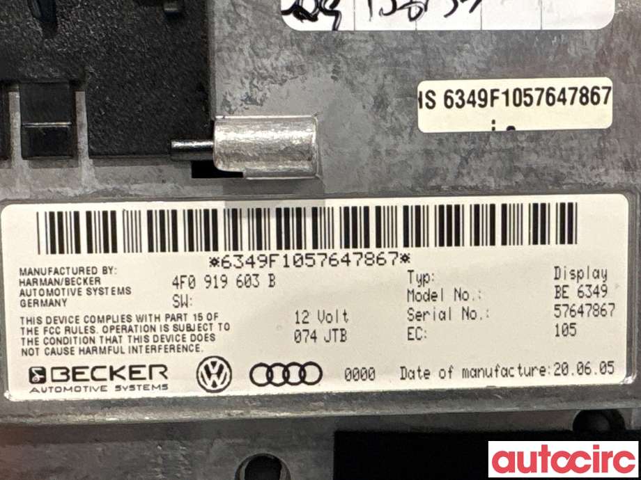 Instrument kjørecomputer til Audi A6 2005-2008 (Type III, Fase 1) (C6) (C6) (AUDI|8T0919603C|BE6349|8T0919603B)