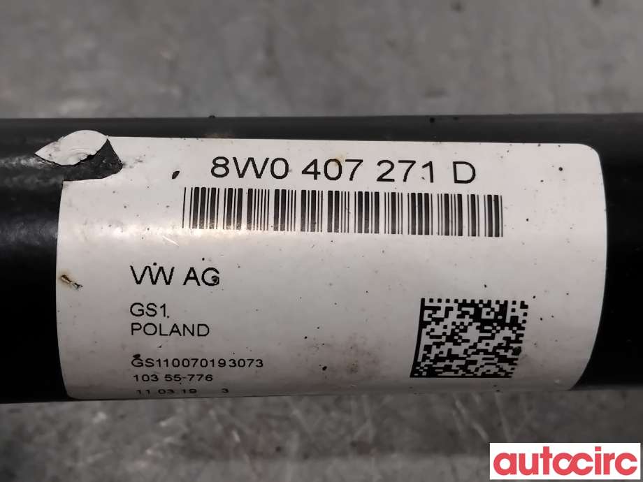 Drivaksel høyre foran til Audi A4 2015-2019 (Type V, Fase 1) (B9) (B9) (AUDI|8W0407271D||8W0407271L)