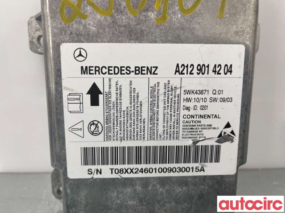 Airbag elektronikk til Mercedes E-Klasse 2009-2013 (Fase 1) (W212) (W212) (MERCEDES|A2129014204|5WK43871)