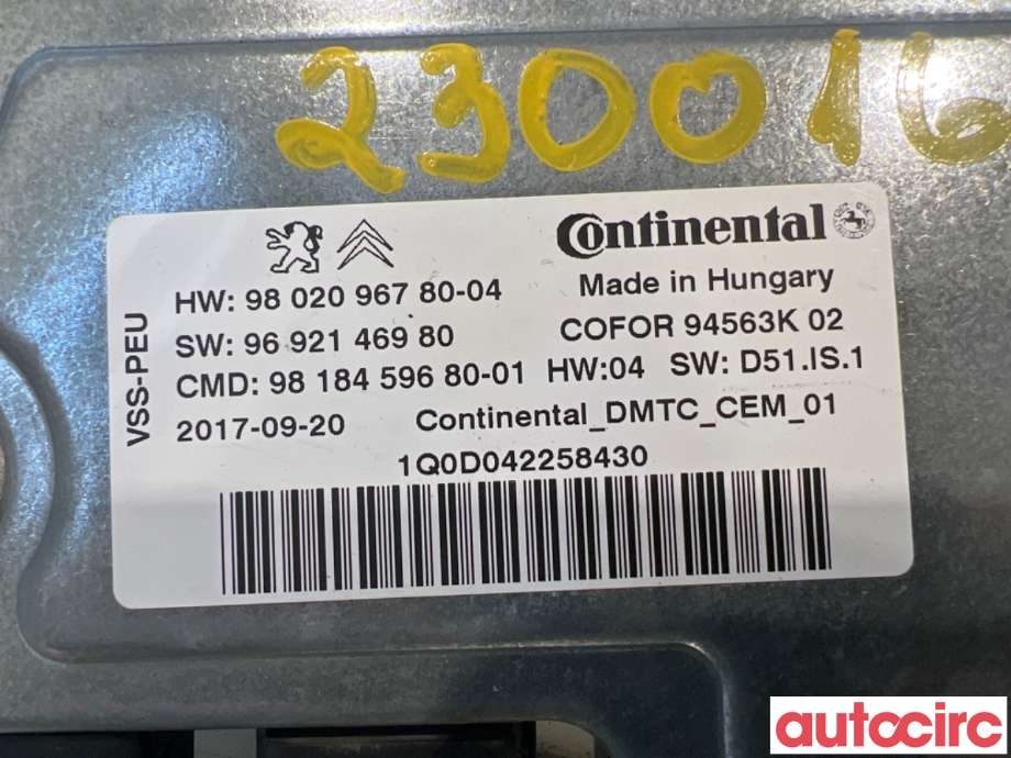 Styreenhet tenning til Peugeot Expert 2016-->> (Type III)  (PEUGEOT|9818459680|94563K|9802096780)