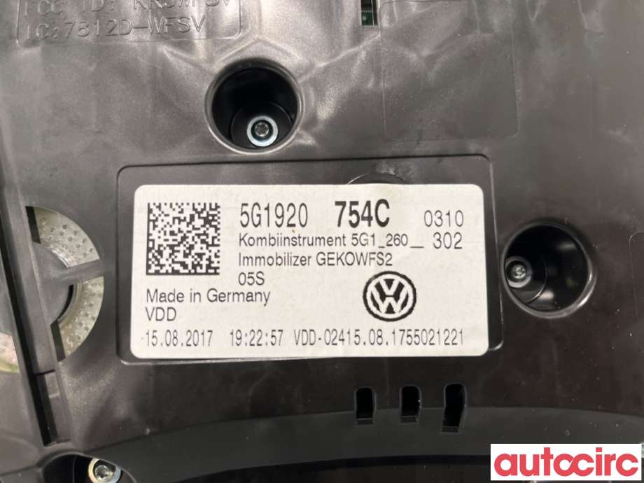 Instrumentpanel til VW e-Golf 2017-2020 (Fase 2)  (VOLKSWAGEN|5G1920754C|A2C12303100)