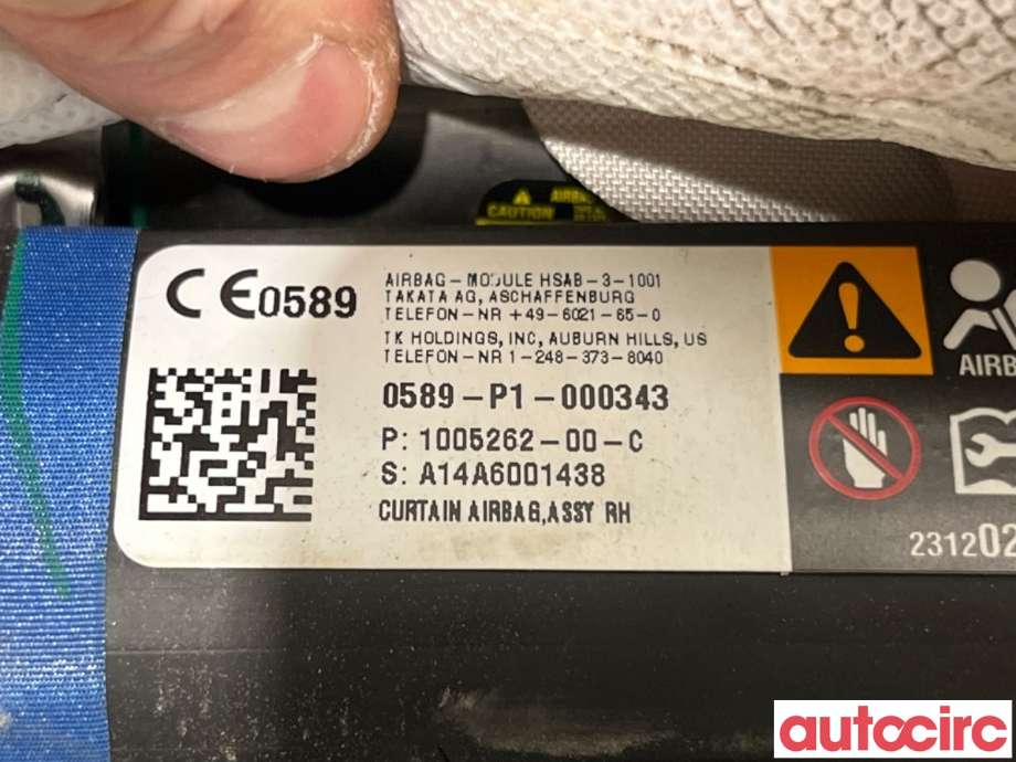 Airbag gardin høyre til Tesla Model S 2013-2016 (Fase 1)  (TESLA|1005262-00-D||1005262-00-C)