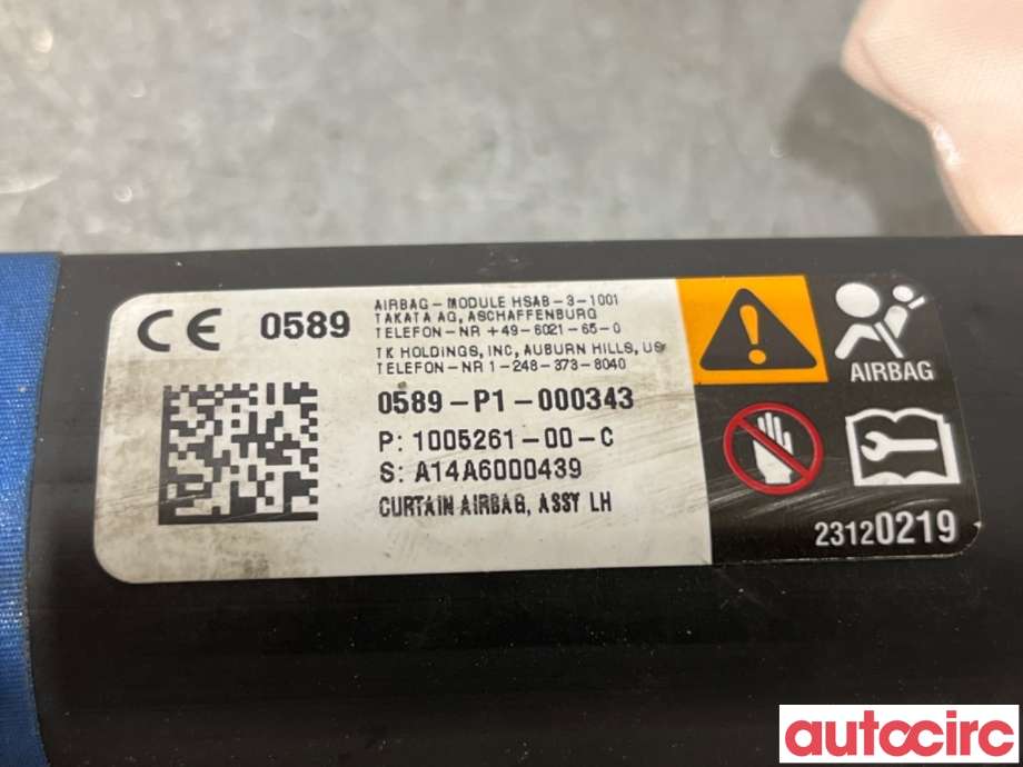 Airbag gardin venstre til Tesla Model S 2013-2016 (Fase 1)  (TESLA|1005261-00-D||1005261-00-C)