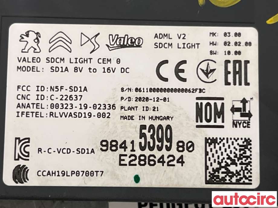 Styreenhet nøkkelfri/keyless til Peugeot 2008 2019-->> (Type II)  (PEUGEOT|1681173080|SD1A|9841539980)
