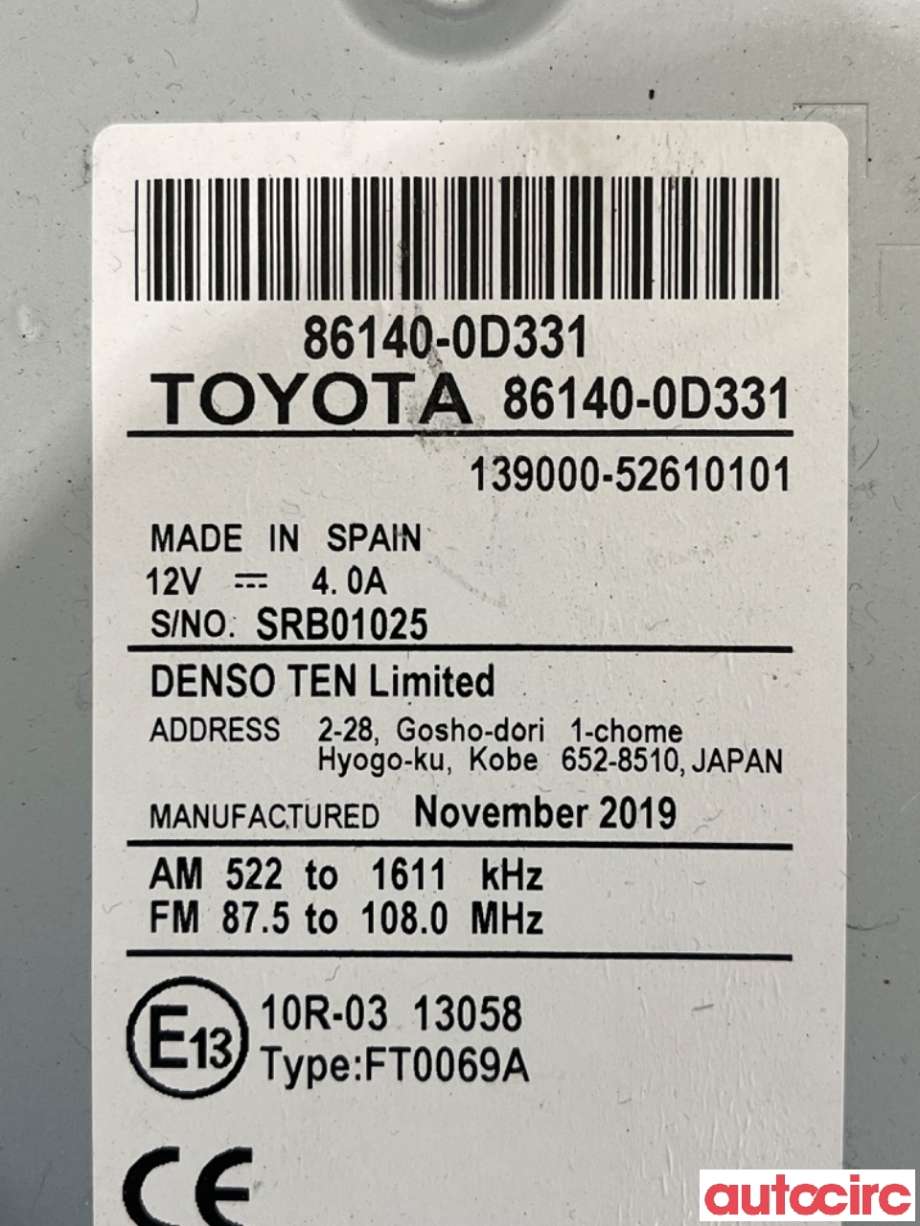 Bilstereo til Toyota Yaris 2014-2020 (Type III, Fase 2) (TOYOTA|861400D331||868400F020)