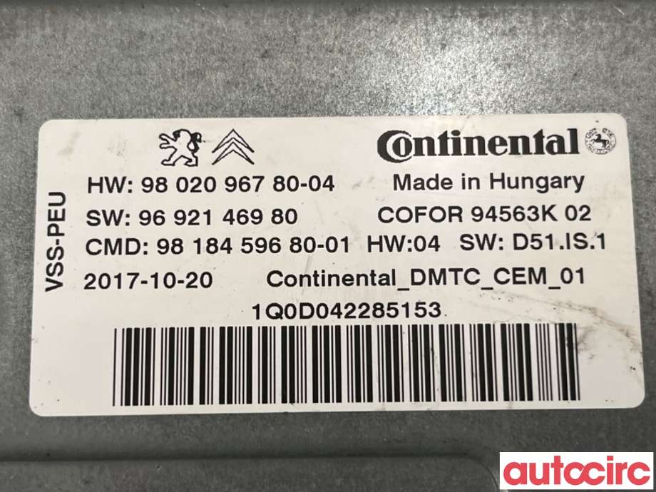 Styreenhet tenning til Peugeot Expert 2016-->> (Type III)  (PEUGEOT|9818459680|94563K|9802096780)