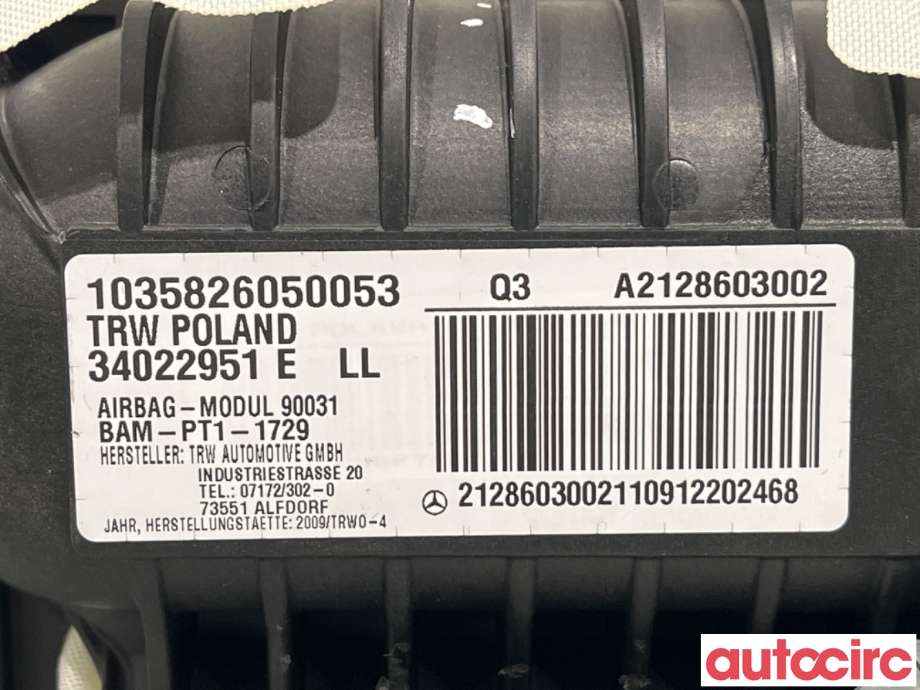 Airbag passasjer til Mercedes E-Klasse 2009-2013 (Fase 1) (W212) (W212) (MERCEDES|A2128603002|34022951E)