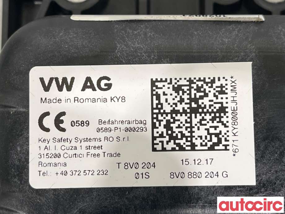 Airbag passasjer til VW e-Golf 2017-2020 (Fase 2)  (VOLKSWAGEN|8V0880204G||8V0880204M)