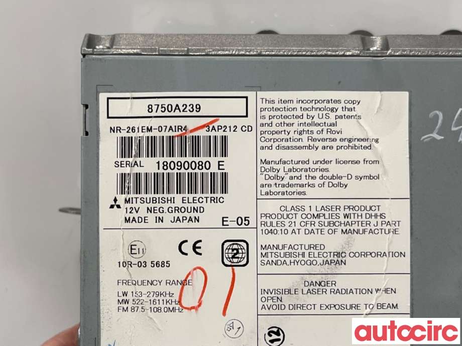 Bilstereo navigasjon til Mitsubishi Outlander 2010-2012 (Type II, Fase 2)  (MITSUBISHI|8750A239|NR-261EM-07AIRA)
