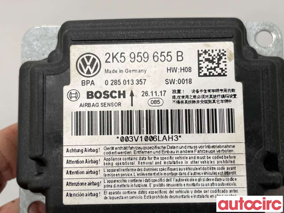 Airbag elektronikk til VW Caddy 2015-2020 (Type III, Fase 3)  (VOLKSWAGEN|2K5959655B|0285013357|2K5959655D)