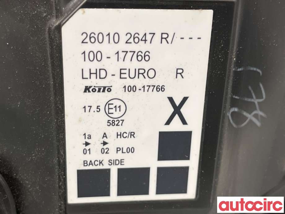 Frontlykt høyre halogen til Renault Kangoo 2008-2021 (Type II)  (RENAULT|7701068178|26102647R)