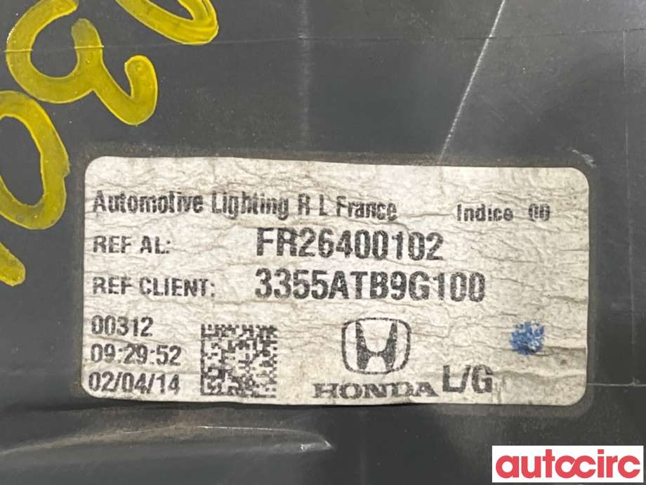 Baklykt venstre til Honda Civic 2012-2015 (Type IX, Fase 1)  (HONDA|33560-TB9-G01)