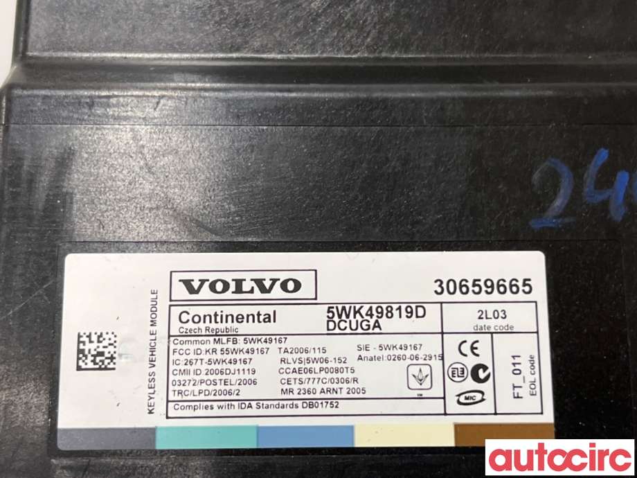 Styreenhet nøkkelfri/keyless til Volvo XC70 2008-2013 (Type II, Fase 1)  (VOLVO|30659958|5WK49819D|30659665)