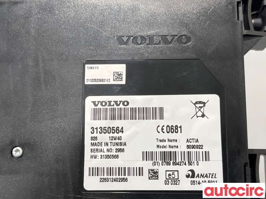 Dashbord telefon til Volvo XC70 2008-2013 (Type II, Fase 1)  (VOLVO|36010001|6090922|31350564)