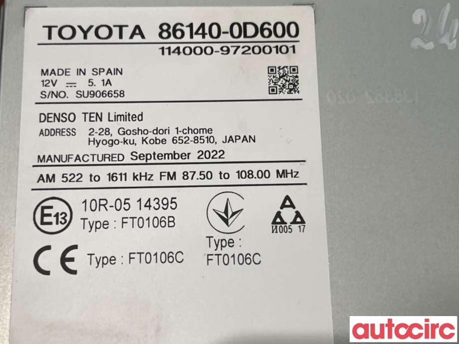 Bilstereo navigasjon til Toyota Yaris 2020-->> (Type IV)  (TOYOTA|861400D600|114000-97200101|86140-0D600)