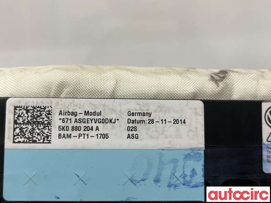 Airbag passasjer til VW Tiguan 2011-2016 (Type I, Fase 2)  (VOLKSWAGEN|5K0880204A|)