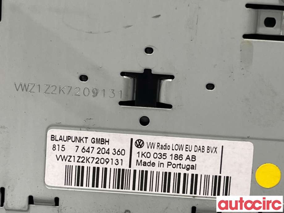 Bilstereo til VW Golf VI 2008-2012  (VOLKSWAGEN|1K0057187BX|7647204360|1K0035186AB)