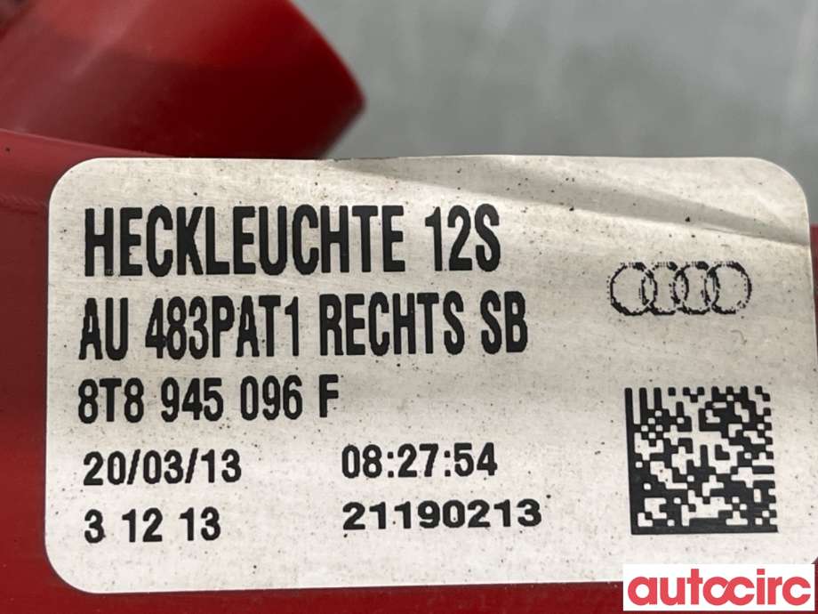 Baklykt høyre til Audi A5 2007-2016 (Type I)  (AUDI|8T8945096F)