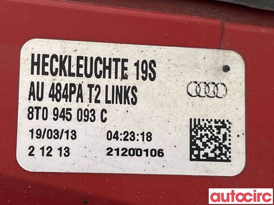 Baklykt venstre indre til Audi A5 2007-2016 (Type I)  (AUDI|8T0945093C)
