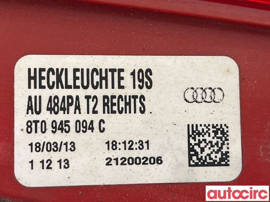Baklykt høyre indre til Audi A5 2007-2016 (Type I)  (AUDI|8T0945094C)