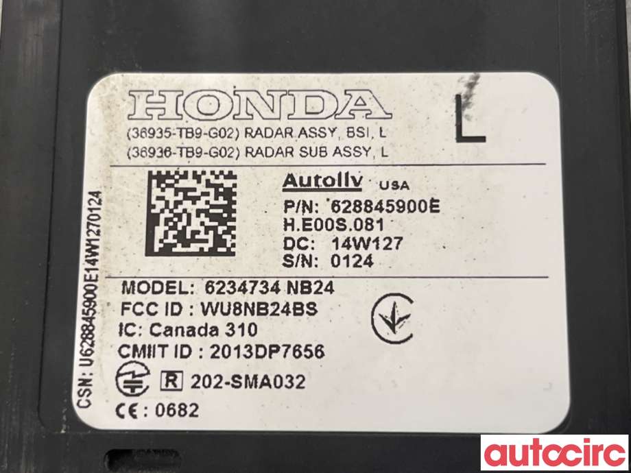 Sensor radar til Honda Civic 2012-2015 (Type IX, Fase 1)  (HONDA|36936-TB9-G02|6234734)
