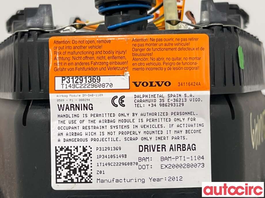 Airbag rattpute til Volvo V40 2012-2019 (VOLVO|31291369|)