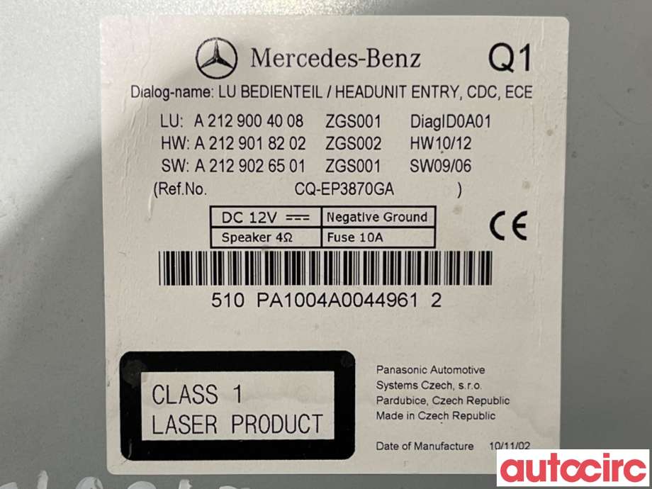 Bilstereo til Mercedes E-Klasse 2009-2013 (Fase 1) (W212) (W212) (MERCEDES|A2129005010|CQ-EP3870GA|A2129004008)