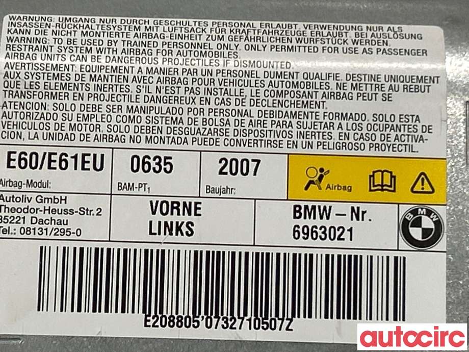 Airbag sidepute venstre til BMW 5-Serie 2003-2010 (E60/E61) (E60/E61) (BMW|72126963021)