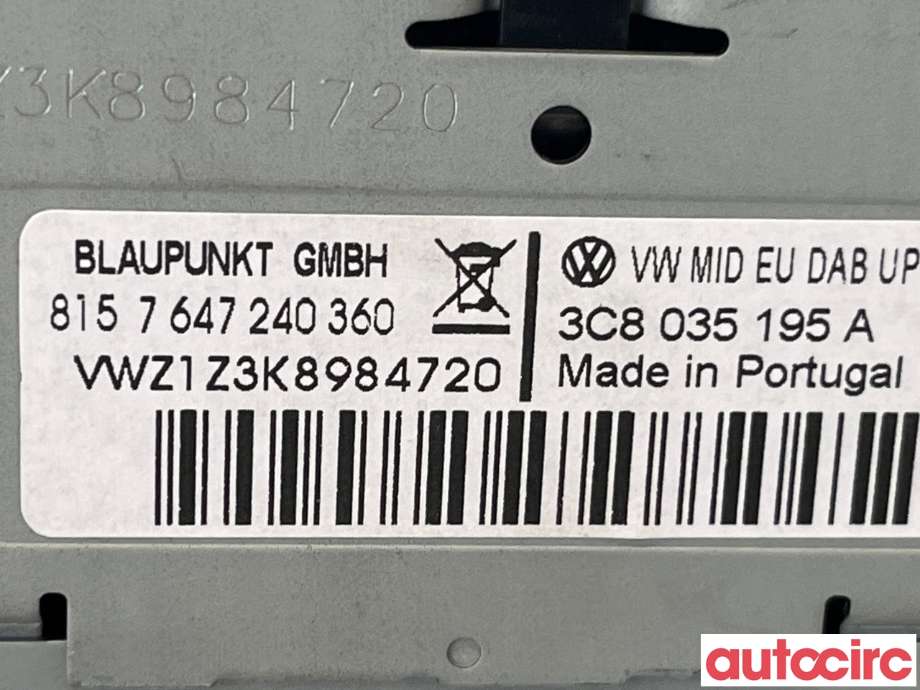 Bilstereo til VW Golf VI 2008-2012  (VOLKSWAGEN|3C8057195AX|7647240360|3C8057195BX)