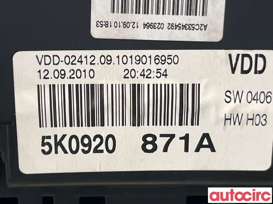 Instrumentpanel til VW Golf VI 2008-2012  (VOLKSWAGEN|5K0920871AX|5K0920871A)