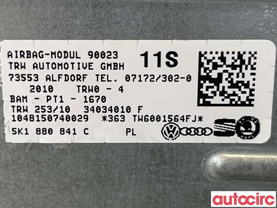 Airbag kne til VW Golf VI 2008-2012  (VOLKSWAGEN|5K1880841D)