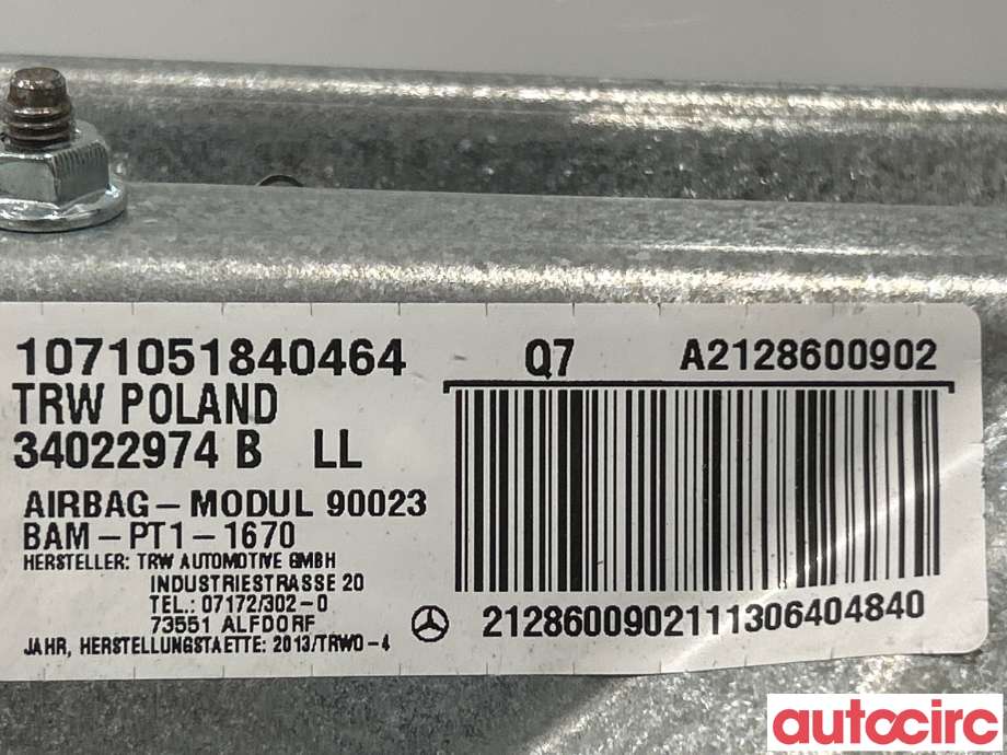 Airbag kne til Mercedes E-Klasse 2013-2016 (Fase 2) (W212) (W212) (MERCEDES|A2128600902)