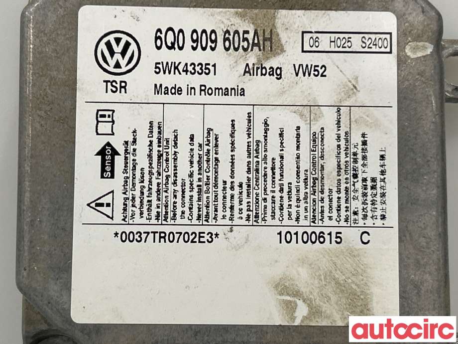 Airbag elektronikk til VW Caddy 2004-2010 (Type III, Fase 1)  (VOLKSWAGEN|6Q0909605AH|6Q0909605AN)