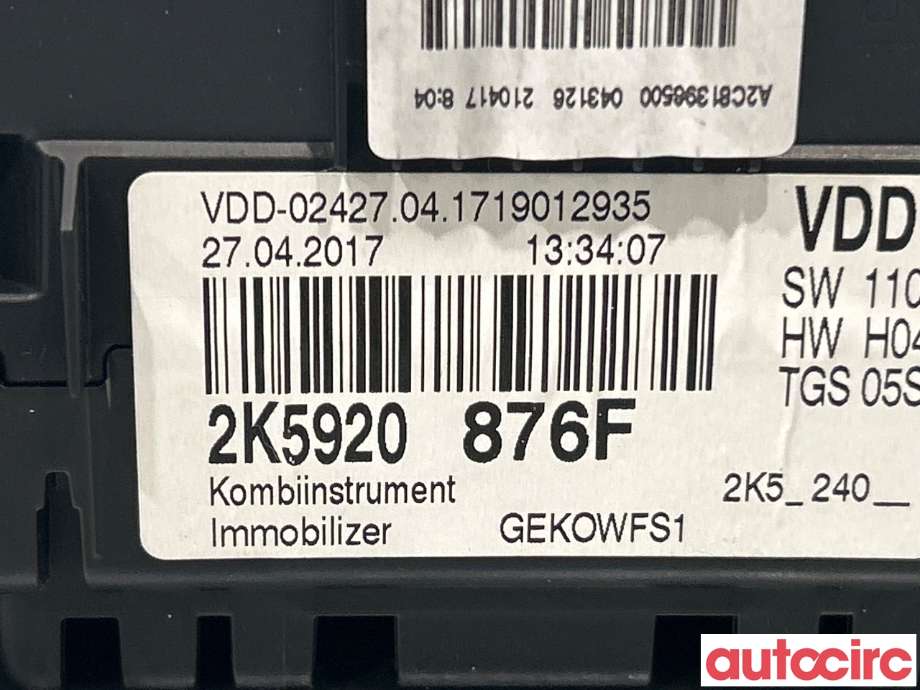 Instrumentpanel til VW Caddy 2015-2020 (Type III, Fase 3)  (VOLKSWAGEN|2K5920876FX|2K5920876F)