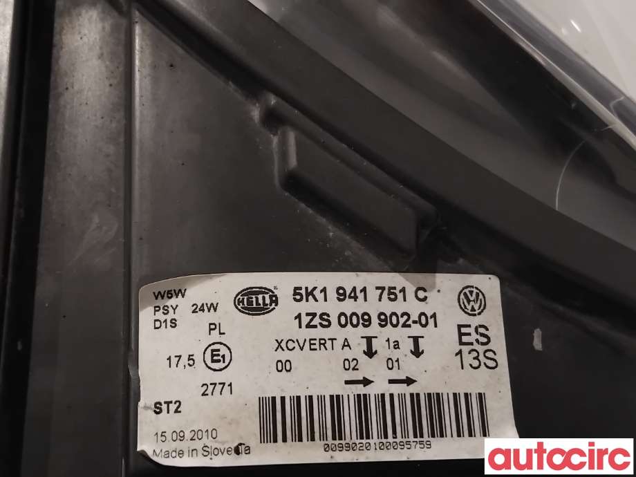 Frontlykt venstre halogen til VW Golf VI 2008-2012  (VOLKSWAGEN|5K1941753B|1ZS009902-01|5K1947751C)
